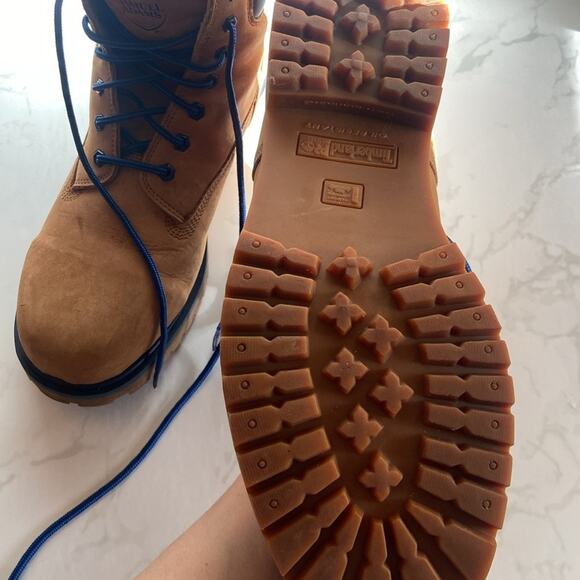 Limited Edition Rare Sam Adams X Timberland Men's Tan Blue Work Boots 14 - Picture 8 of 9